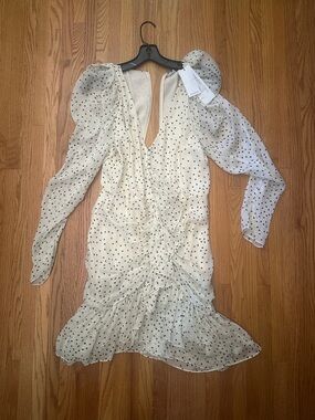 Magda Butrym Cream Polka Dot Ruffle Long Sleeve Dress
